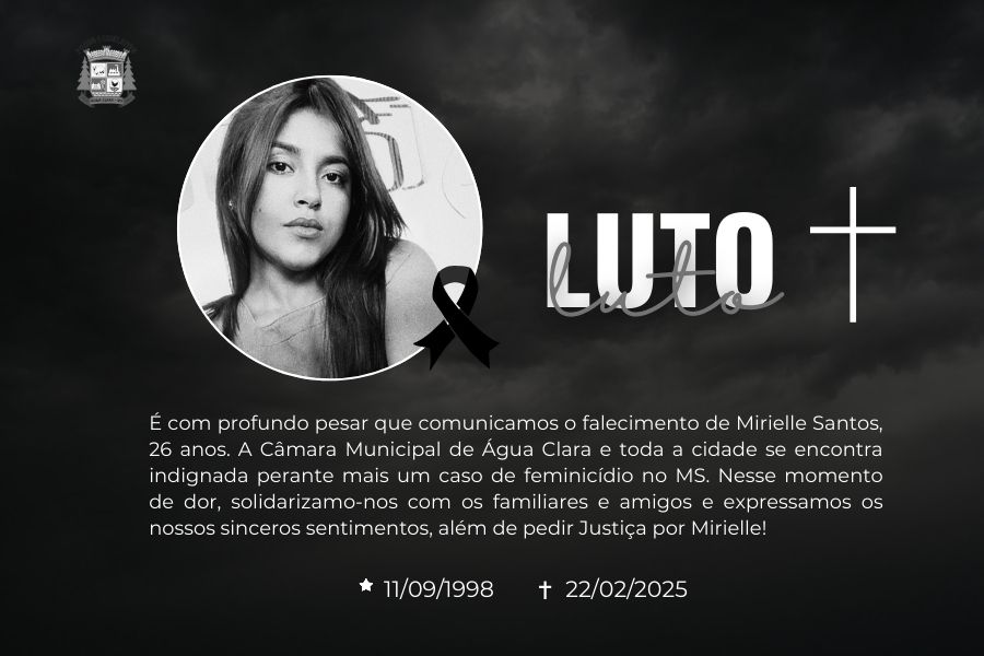Câmara Municipal lamenta feminícidio em Água Clara
