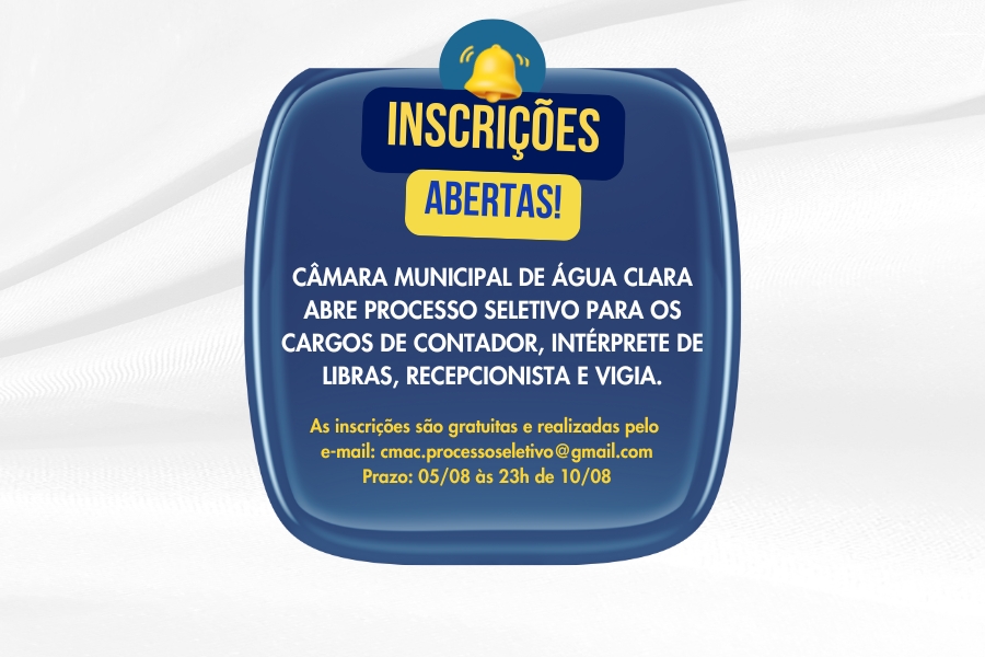 Câmara abre processo seletivo para os cargos de contador, intérprete de libras, recepcionista e vigia